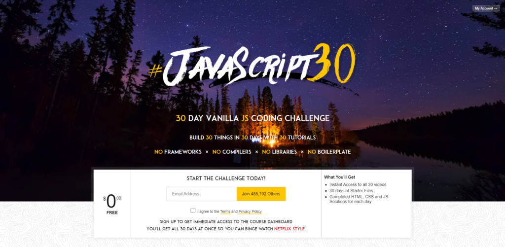 Javascript 30 site to learn javascript online